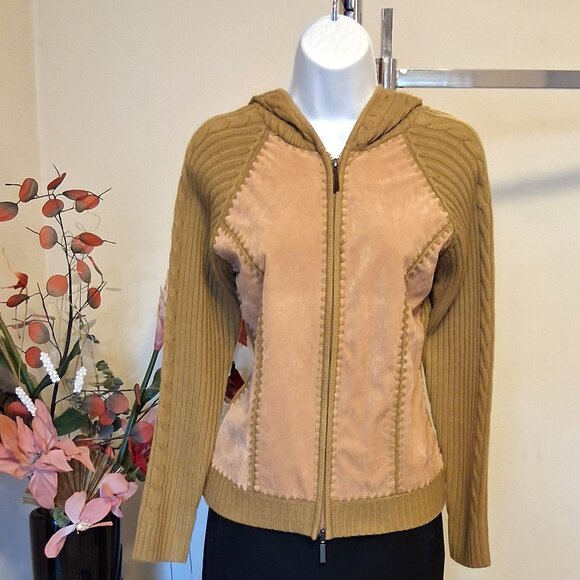 NWT Women's Yellow Camel Zip-Up Hooded Cardigan Knitwear Sweater 6 S - Picture 2 of 9